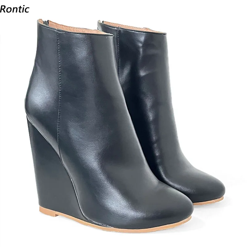 Rontic New Arrival Women Winter Ankle Boots Matt Faux Leather Wedges Heels Round Toe Elegant Black Casual Shoes US Size 5-20
Rontic New Arrival Women Winter Ankle Boots Matt Faux Leather Wedges Heels Round Toe Elegant Black Casual Shoes US Size 5-20