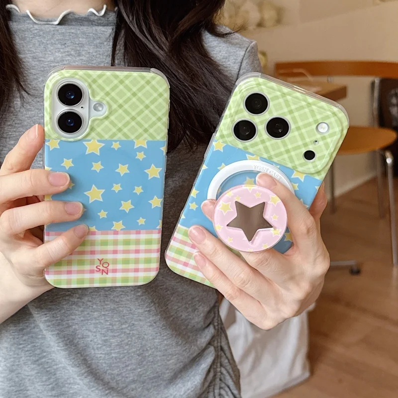 Korean Colorful Plaid Pattern Star Magnetic Phone Case For iPhone 17 Pro 15 16 Pro Max Cover with Stand For Magsafe Protective C
Korean Colorful Plaid Pattern Star Magnetic Phone Case For iPhone 17 Pro 15 16 Pro Max Cover with Stand For Magsafe Protective C