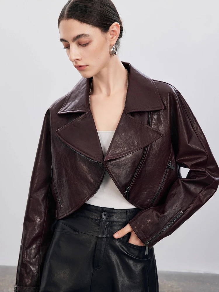 Vintage Cropped Genuine Leather Motorcycle Jackets for Women Spring Autumn High-end Simple Oil Wax Real Goatskin Leather Coat
Vintage Cropped Genuine Leather Motorcycle Jackets for Women Spring Autumn High-end Simple Oil Wax Real Goatskin Leather Coat