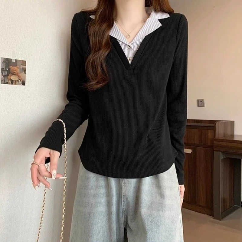 Модная свободная женская рубашка-футболка с воротником, стройнящая фигуру, весна-осень 2026, новая модель, с длинным рукавом, в стиле пэчворк, два в одном, топ
Модная свободная женская рубашка-футболка с воротником, стройнящая фигуру, весна-осень 2026, новая модель, с длинным рукавом, в стиле пэчворк, два в одном, топ 