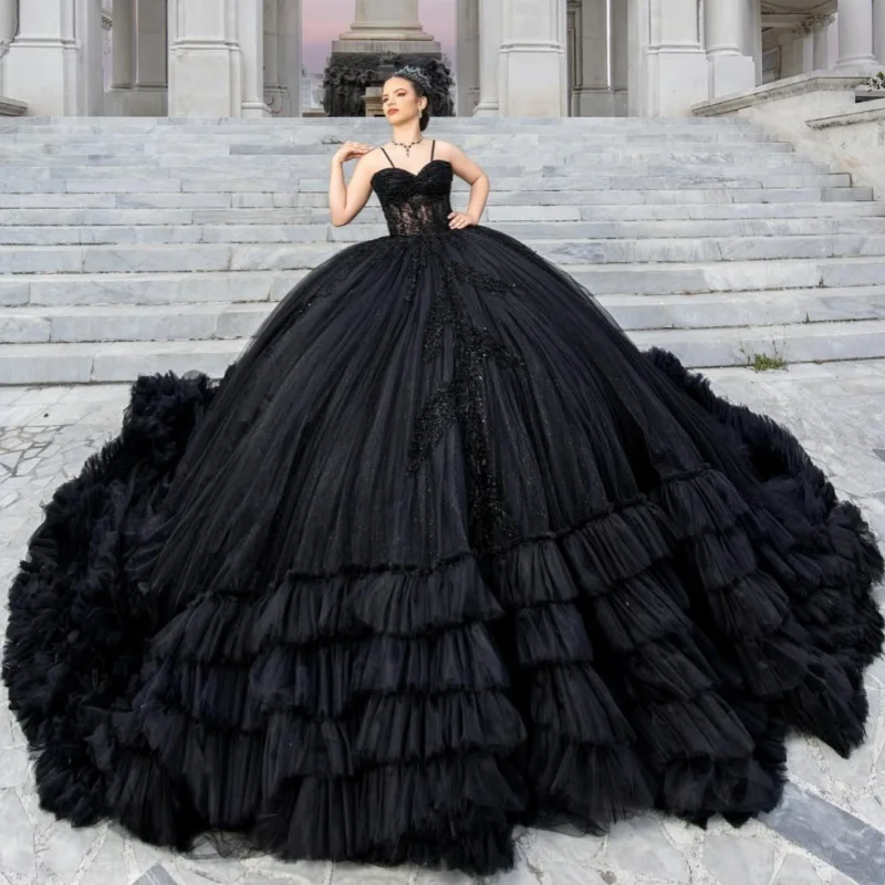Black Quinceanera Dress off-shoulder Sequins Crystal Flower Decal Lace Layering Long tail vestidos de 15 Quinceanera Customize
Black Quinceanera Dress off-shoulder Sequins Crystal Flower Decal Lace Layering Long tail vestidos de 15 Quinceanera Customize