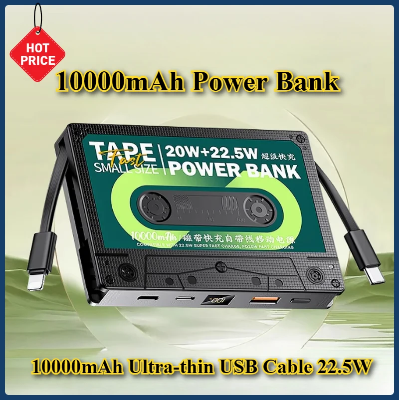 Retro Tape Power Bank 10000mAh Ultra-thin USB Cable 22.5W Fast Charging Spare Battery for IPhone 14 13 12 Huawei Xiaomi
Retro Tape Power Bank 10000mAh Ultra-thin USB Cable 22.5W Fast Charging Spare Battery for IPhone 14 13 12 Huawei Xiaomi