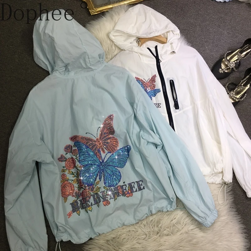 New Summer Women Sunscreen Clothing All-match Long Sleeve Hooded Zip Cardigans Coat Butterfly Hot Drilling Loose Thin Jacket
New Summer Women Sunscreen Clothing All-match Long Sleeve Hooded Zip Cardigans Coat Butterfly Hot Drilling Loose Thin Jacket