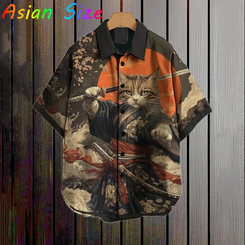 Мужские винтажные рубашки в японском стиле 2026: повседневные свободные рубашки с принтом «Самурайский кот» и коротким рукавом для пляжа
Мужские винтажные рубашки в японском стиле 2026: повседневные свободные рубашки с принтом «Самурайский кот» и коротким рукавом для пляжа