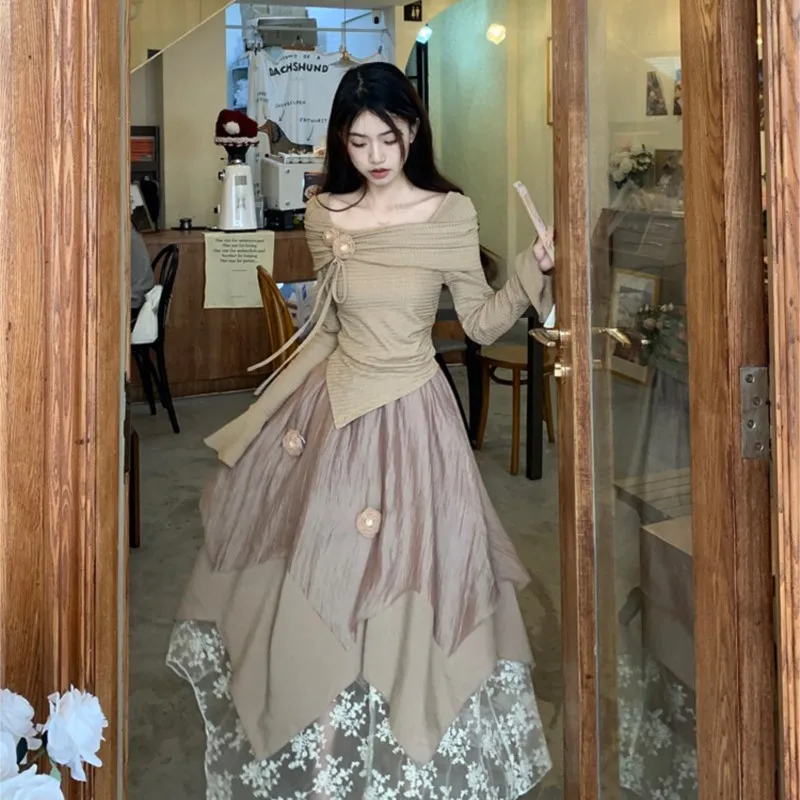 Gentle Suit off-Shoulder Top Women's High Waist Skirt Atmosphere Two-Piece Set
Gentle Suit off-Shoulder Top Women's High Waist Skirt Atmosphere Two-Piece Set