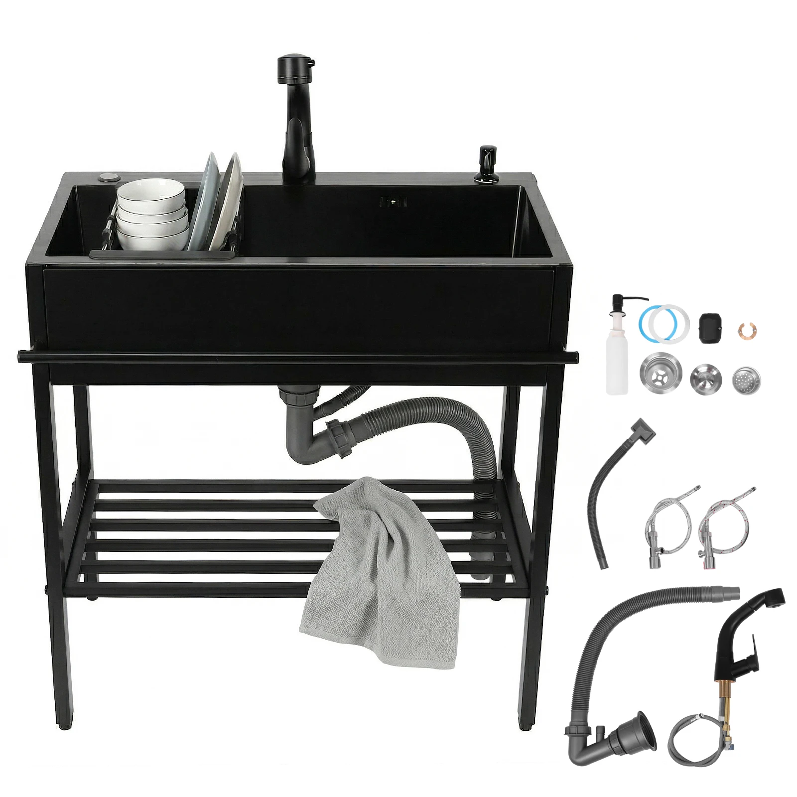 Utility Sink with Cold and Hot Water Faucet Hoses and Drain Kit Commercial Restaurant Kitchen Sink for Kitchens Bathroom Garage
Utility Sink with Cold and Hot Water Faucet Hoses and Drain Kit Commercial Restaurant Kitchen Sink for Kitchens Bathroom Garage