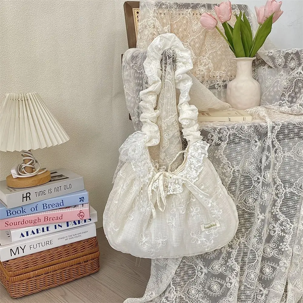 Casual Sweet Fresh Lace Handbag Bowknot Underarm Bag Floral Pleated Shoulder Bag Pastoral Style Cloth Dumpling Bag Students
Casual Sweet Fresh Lace Handbag Bowknot Underarm Bag Floral Pleated Shoulder Bag Pastoral Style Cloth Dumpling Bag Students