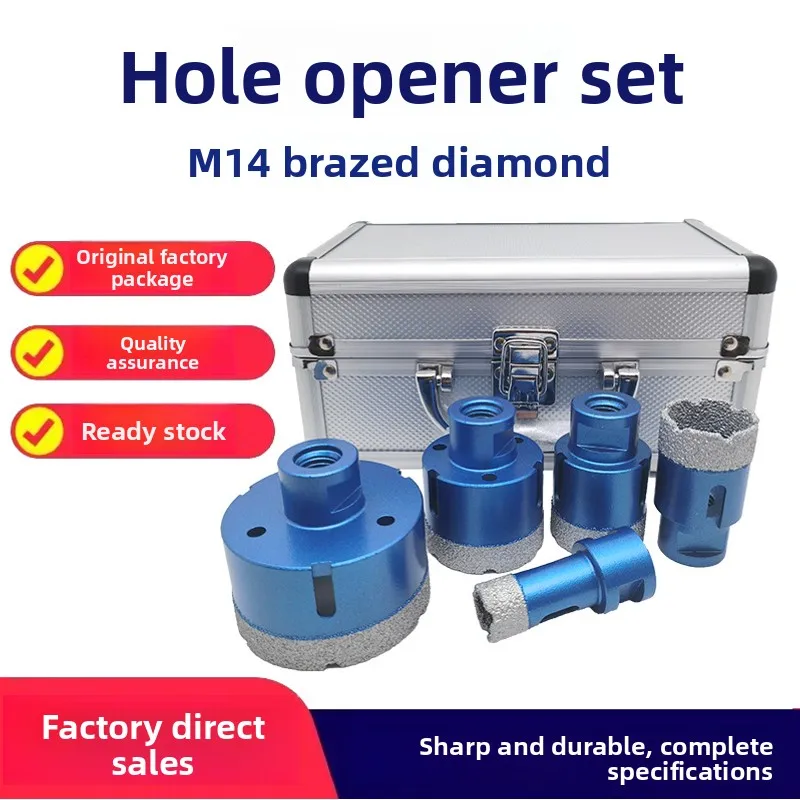 M14 brazed diamond hole saw set for ceramic tile, stone, glass and rock slabs
M14 brazed diamond hole saw set for ceramic tile, stone, glass and rock slabs