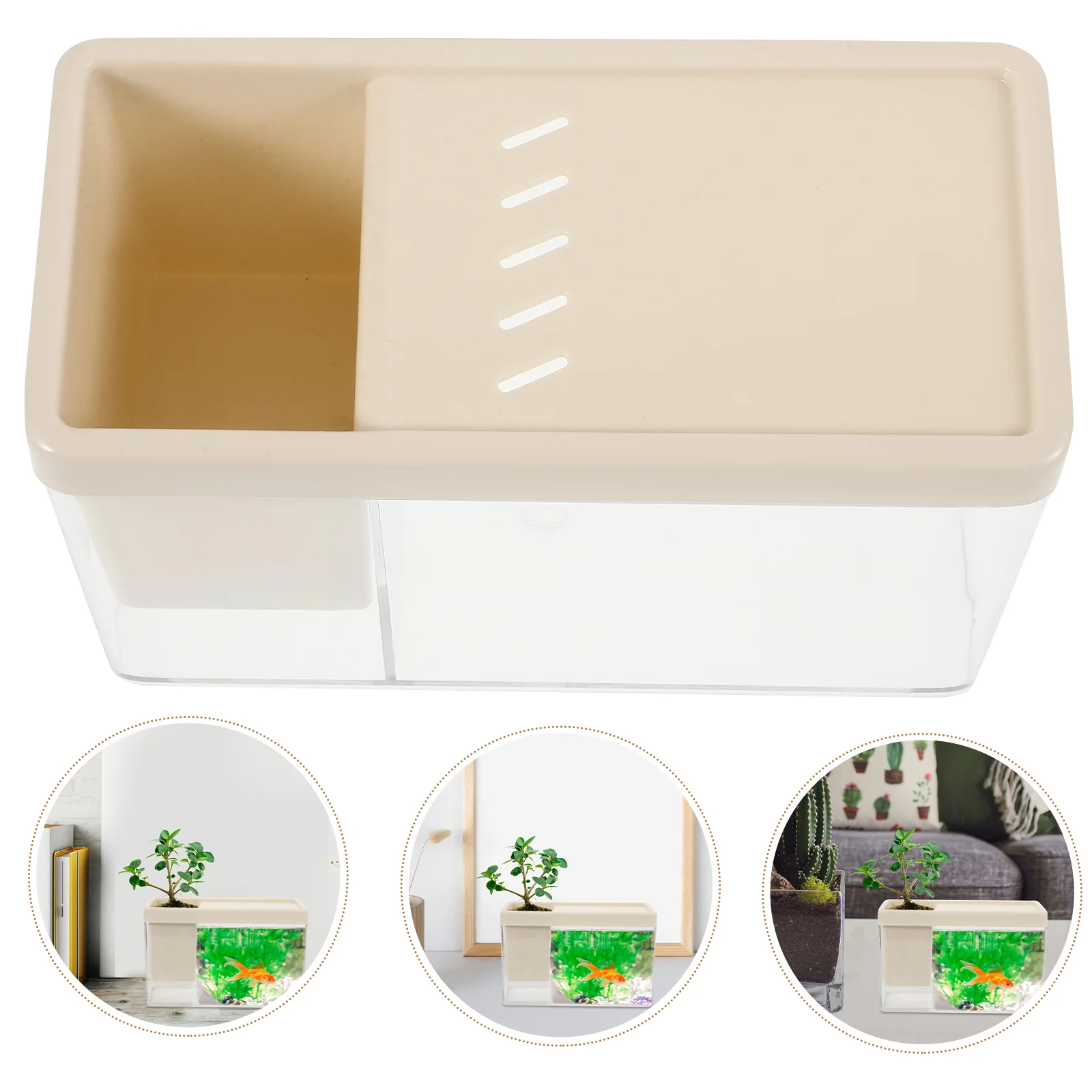 High Translucent Plant Shaped Desktop Tank Small Bowl for Home Office 10x7x5cm Cream White Plastic Aquarium
High Translucent Plant Shaped Desktop Tank Small Bowl for Home Office 10x7x5cm Cream White Plastic Aquarium