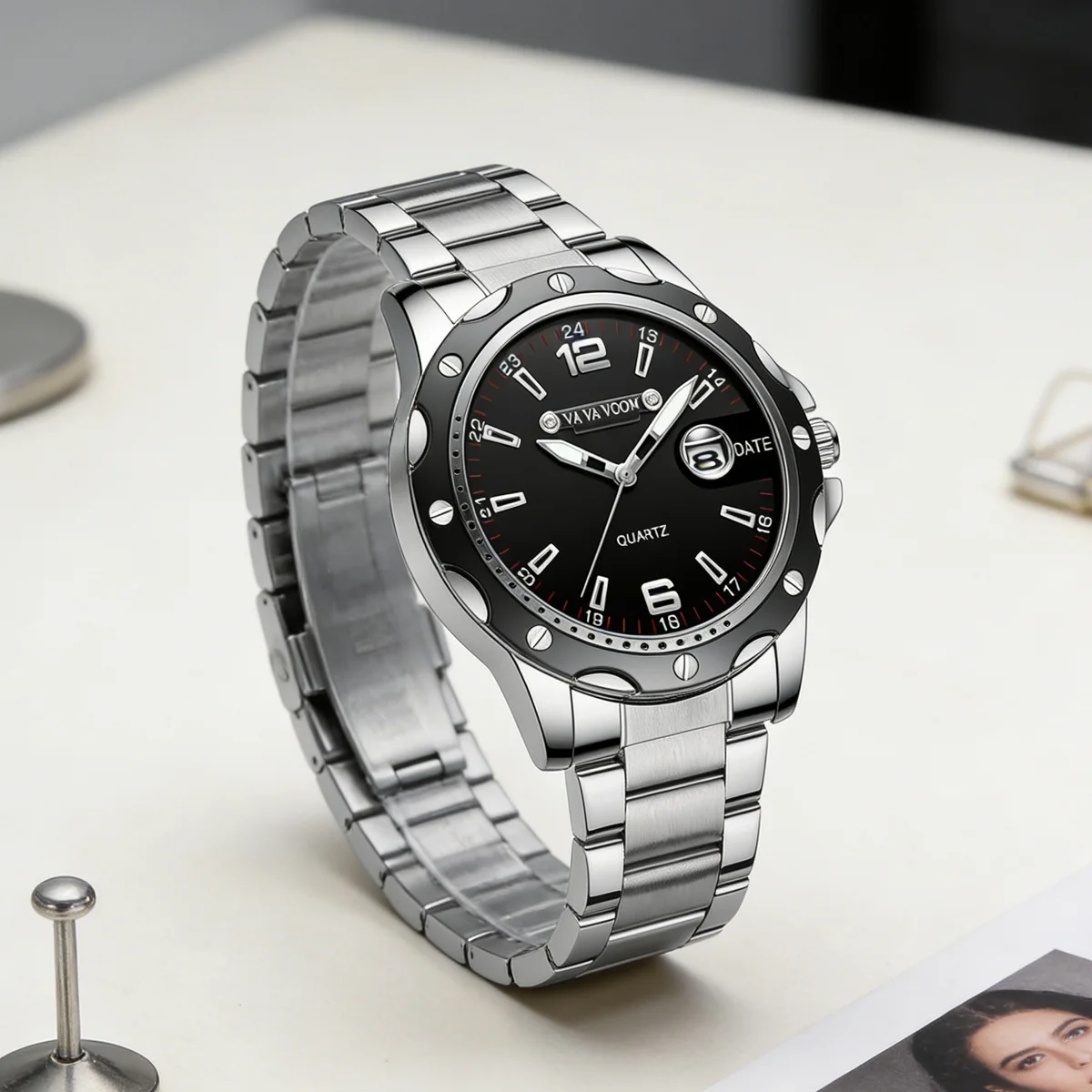Men Watch Silver Stainless Steel Strap Diving Series MagnifyingGlass Calendar Quartz Clock Suitable Business Commuting Men Watch
Men Watch Silver Stainless Steel Strap Diving Series MagnifyingGlass Calendar Quartz Clock Suitable Business Commuting Men Watch