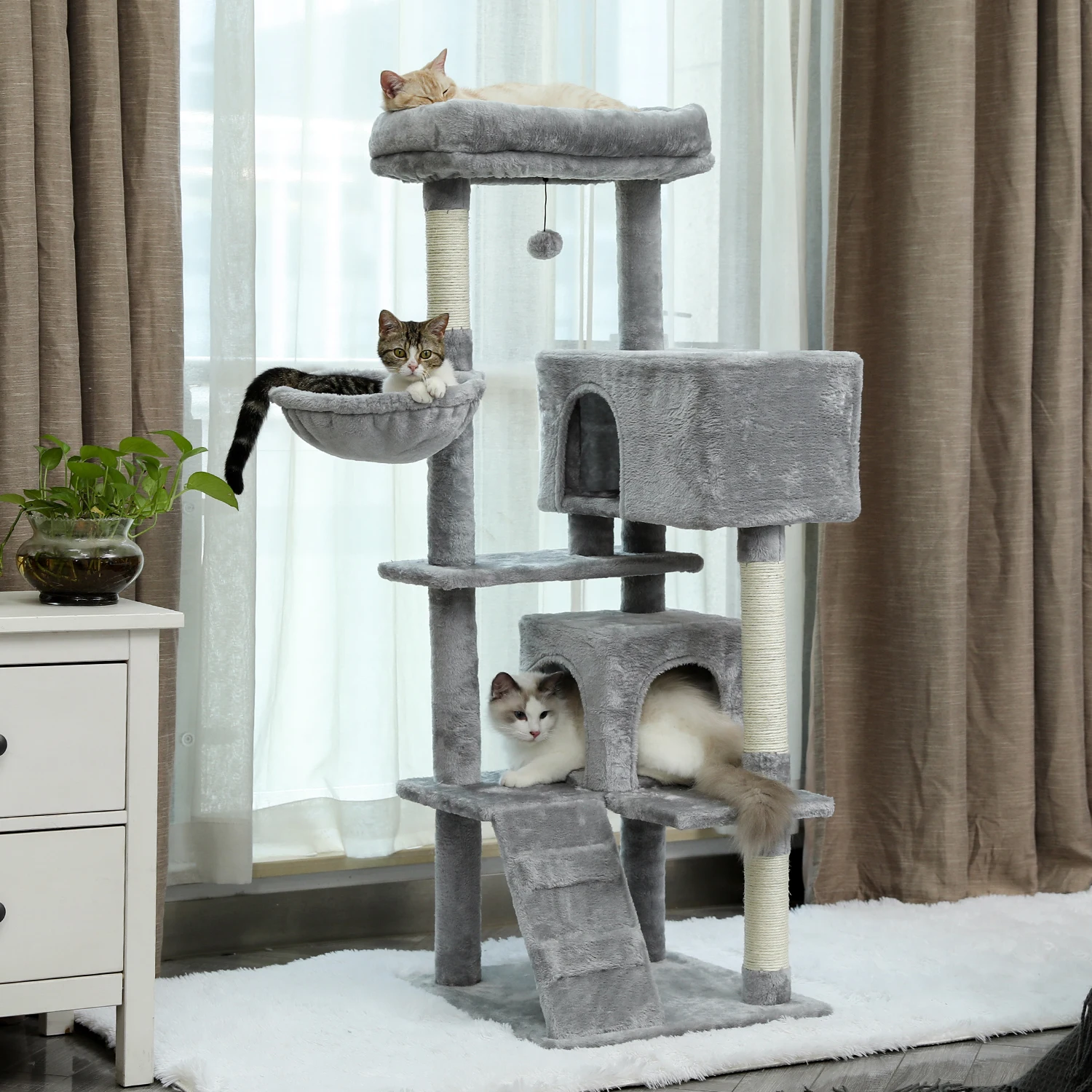 Extra-Large Perch Cat Tree, High Tower for Big Cats, Cozy Hammock Shelves, Pompom Toy, Scratching Posts, Dual CondoHouses, 143cm
Extra-Large Perch Cat Tree, High Tower for Big Cats, Cozy Hammock Shelves, Pompom Toy, Scratching Posts, Dual CondoHouses, 143cm