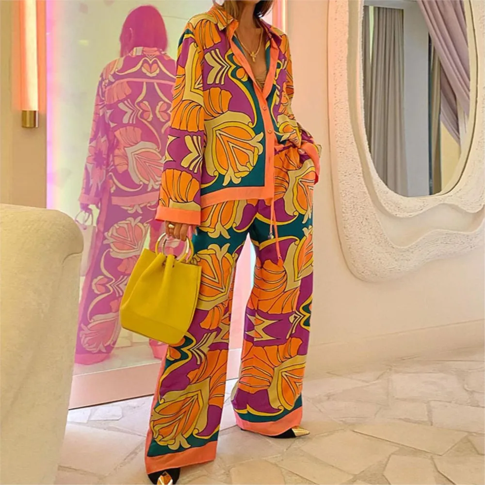 2 PC Suit Set Women Set Loose Single Button bat sleeve Floral Printed Blouse Shirt+Wide leg Elestic Waist Pants 2025 Spring Suit
2 PC Suit Set Women Set Loose Single Button bat sleeve Floral Printed Blouse Shirt+Wide leg Elestic Waist Pants 2025 Spring Suit