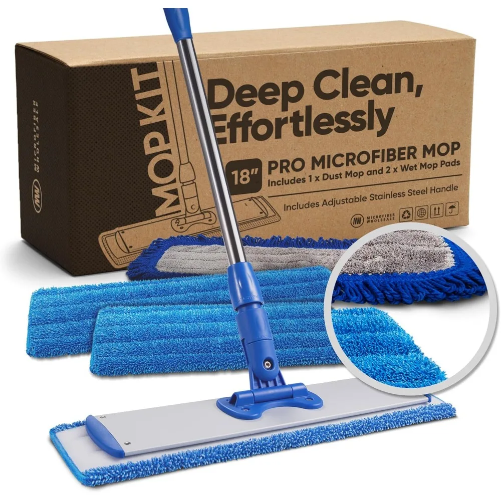 Large Microfiber Flat Mop for Hardwood Tile Laminate Vinyl Wet Dry Cleaning with Three Reusable Pads
Large Microfiber Flat Mop for Hardwood Tile Laminate Vinyl Wet Dry Cleaning with Three Reusable Pads