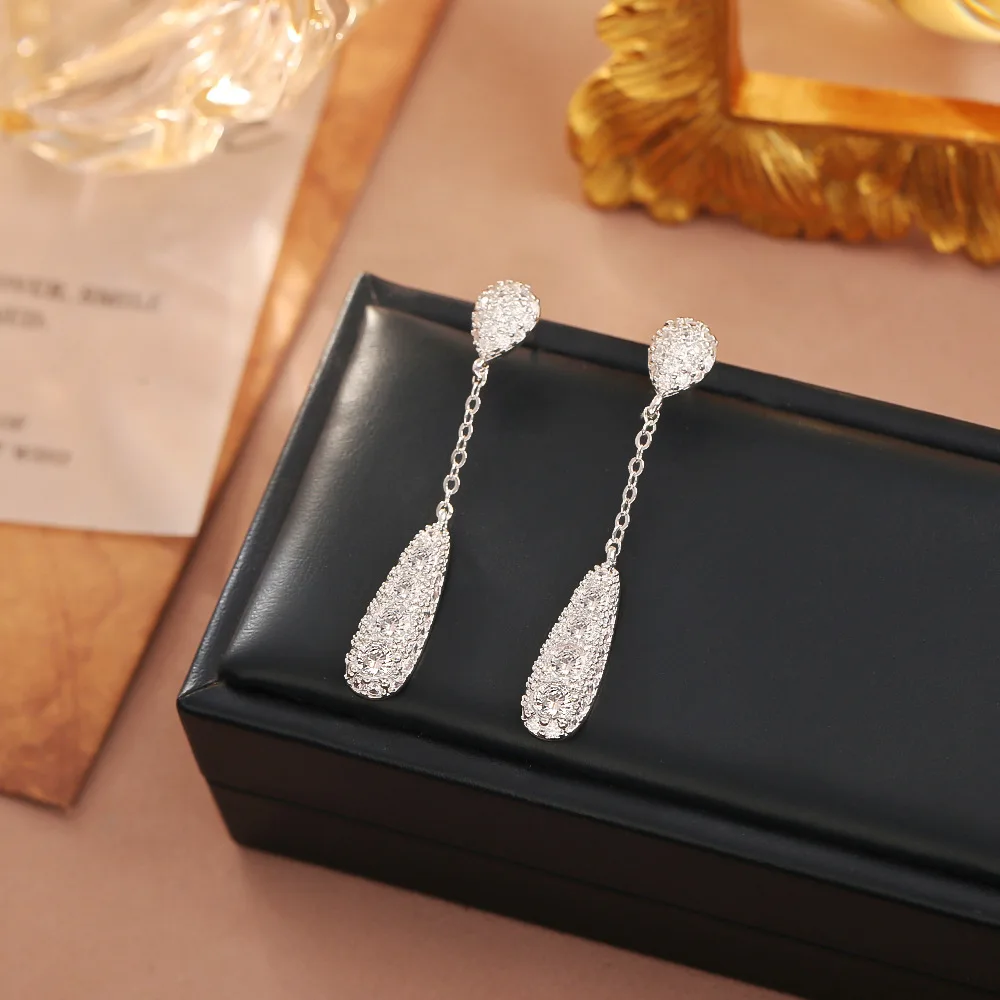Fashionable and exquisite ultra-glitter zircon tassel long earrings niche light luxury simple temperament earrings for women
Fashionable and exquisite ultra-glitter zircon tassel long earrings niche light luxury simple temperament earrings for women