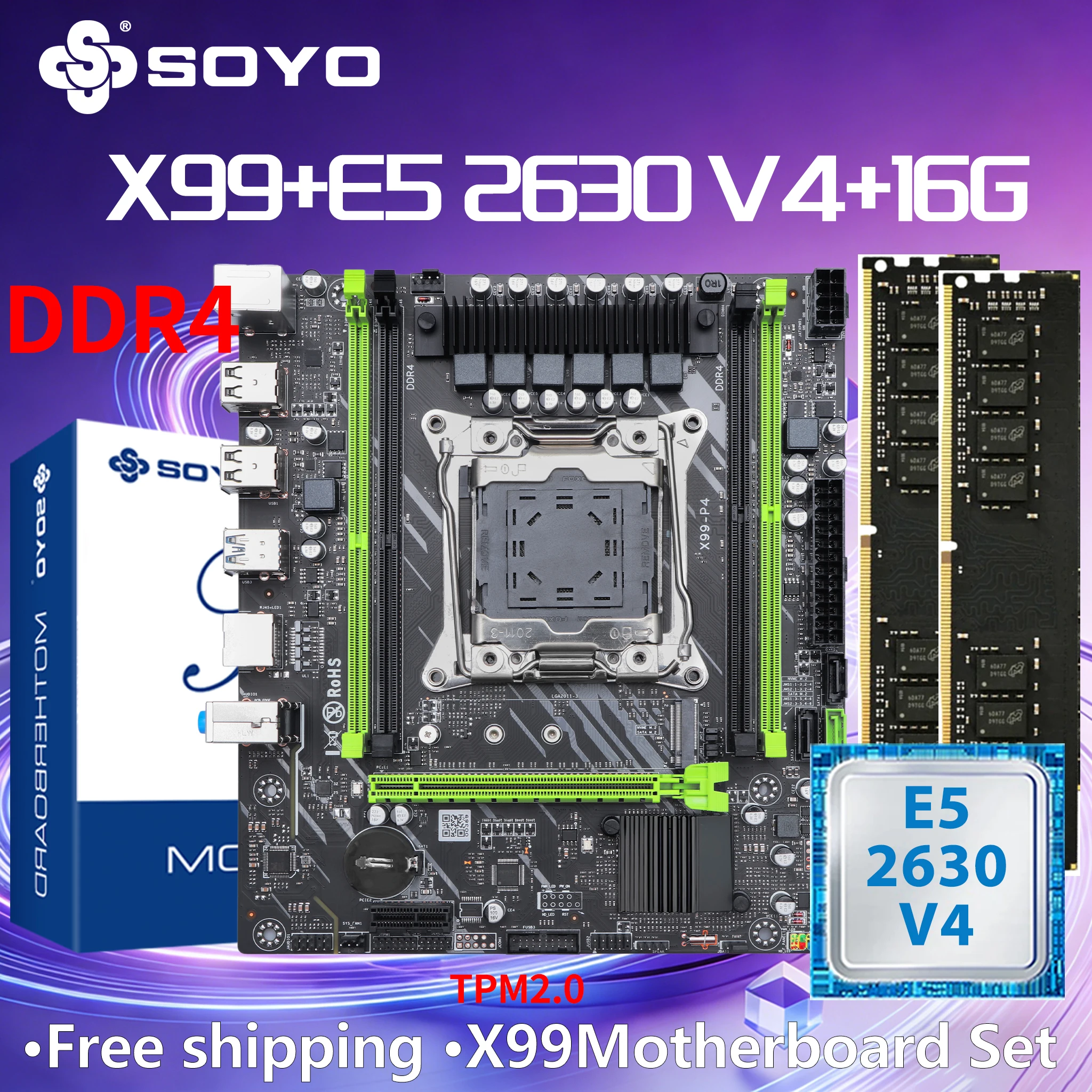 SOYO X99 DDR4 Gaming Motherboard with E5 2630 V4CPU 16G=(8G*2)RAM C612 LGA2011-3 PCIE3.0x16 M.2(NVME/SATA)For Desktop PC TPM2.0
SOYO X99 DDR4 Gaming Motherboard with E5 2630 V4CPU 16G=(8G*2)RAM C612 LGA2011-3 PCIE3.0x16 M.2(NVME/SATA)For Desktop PC TPM2.0