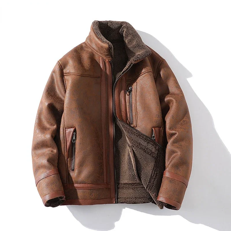Men Suede Leather Jacket Winter Warm Outwear Faux Lamb Wool Fur Motorcycle Bike Stand Collar Coat Vintage Plus Size
Men Suede Leather Jacket Winter Warm Outwear Faux Lamb Wool Fur Motorcycle Bike Stand Collar Coat Vintage Plus Size