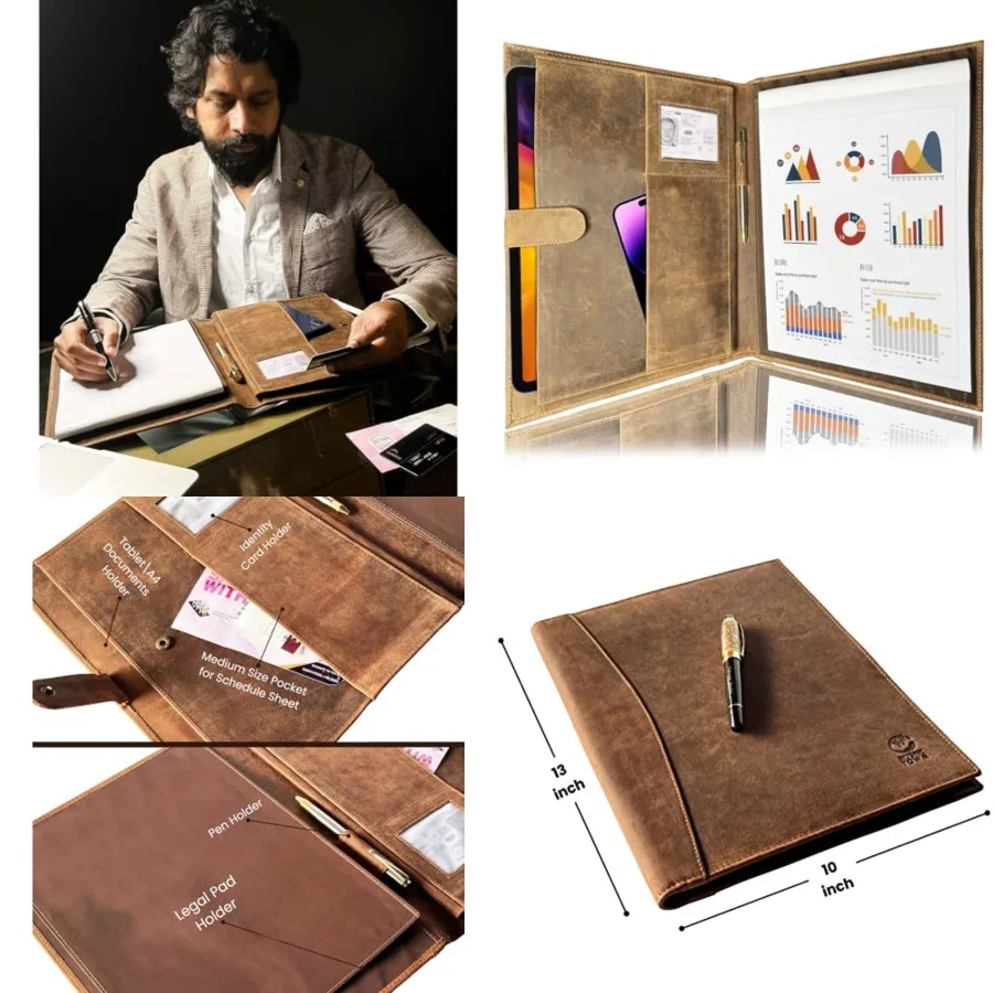 Leather A4 Conference Folder Professional Organizer for Men and Women Handmade Durable Leather Portfolio with Sleeves for Docum
Leather A4 Conference Folder Professional Organizer for Men and Women Handmade Durable Leather Portfolio with Sleeves for Docum