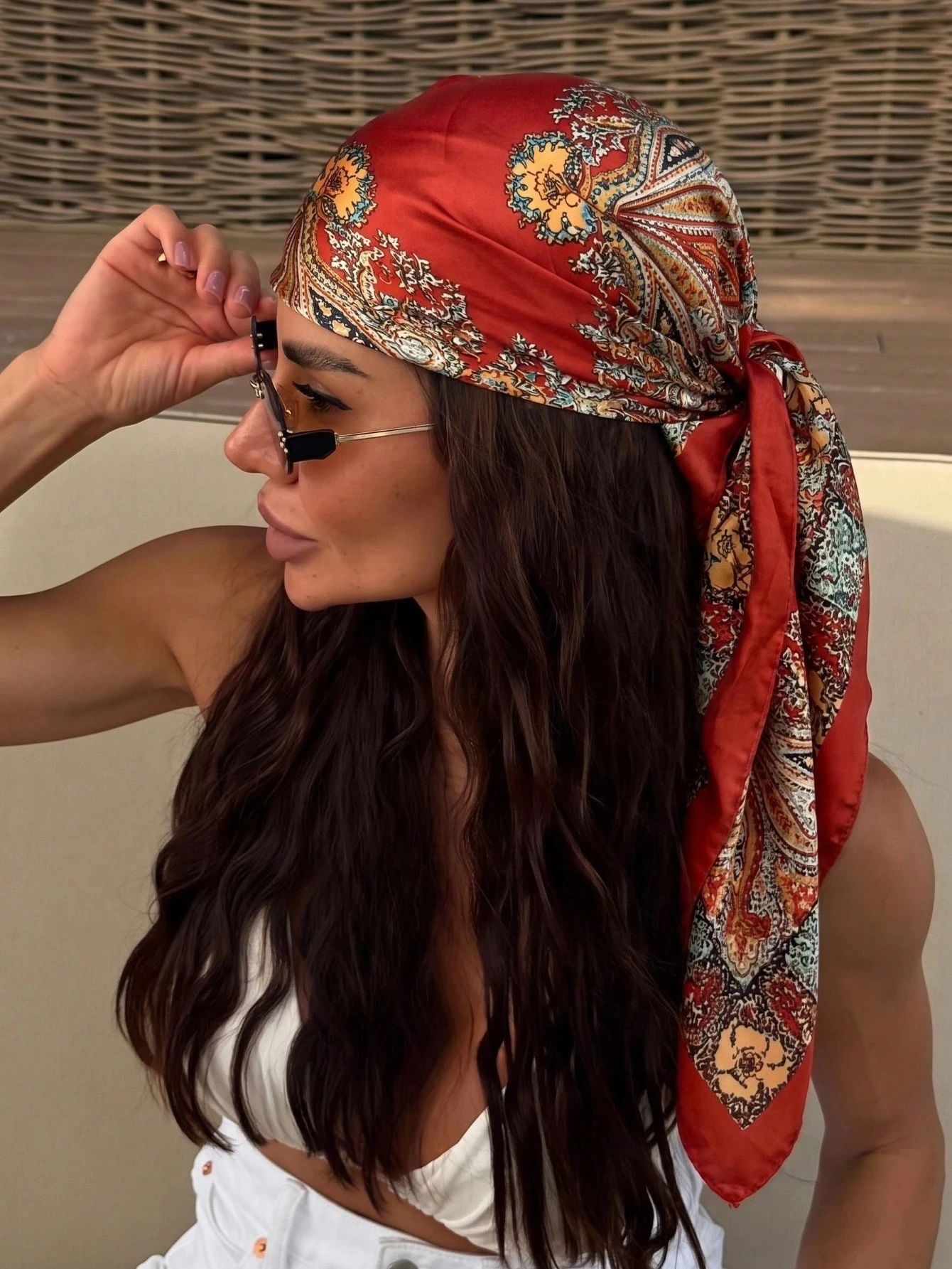 1pc Women's Paisley Print Square Scarf, 90CM Large Satin Silk-Feel Headscarf Bandana
1pc Women's Paisley Print Square Scarf, 90CM Large Satin Silk-Feel Headscarf Bandana