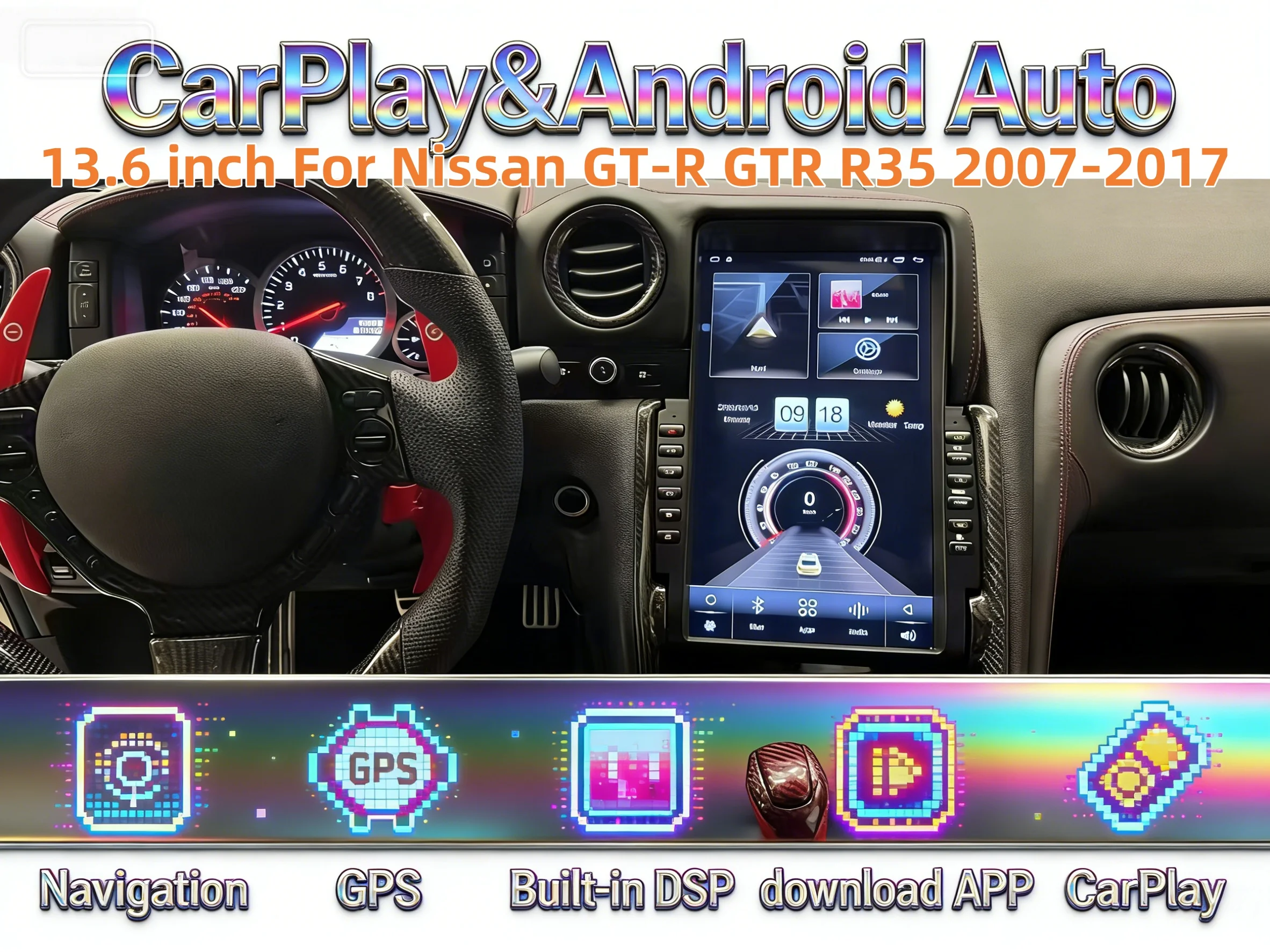 13.6 inch Android Multimedia For Nissan GT-R GTR R35 2007-2017 Wireless CarPlay Intelligent Systems Bluetooth Navigation LHD RHD