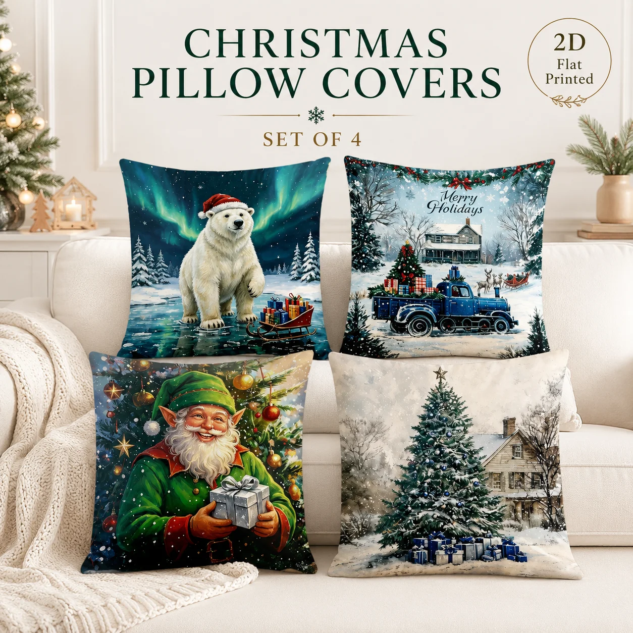 Set Of 4 Peach Skin Christmas Pillow Covers 2D Flat Printed Snow Tree Elf Coussin Navidad Sofa Cushion Covers Room Decor
Set Of 4 Peach Skin Christmas Pillow Covers 2D Flat Printed Snow Tree Elf Coussin Navidad Sofa Cushion Covers Room Decor