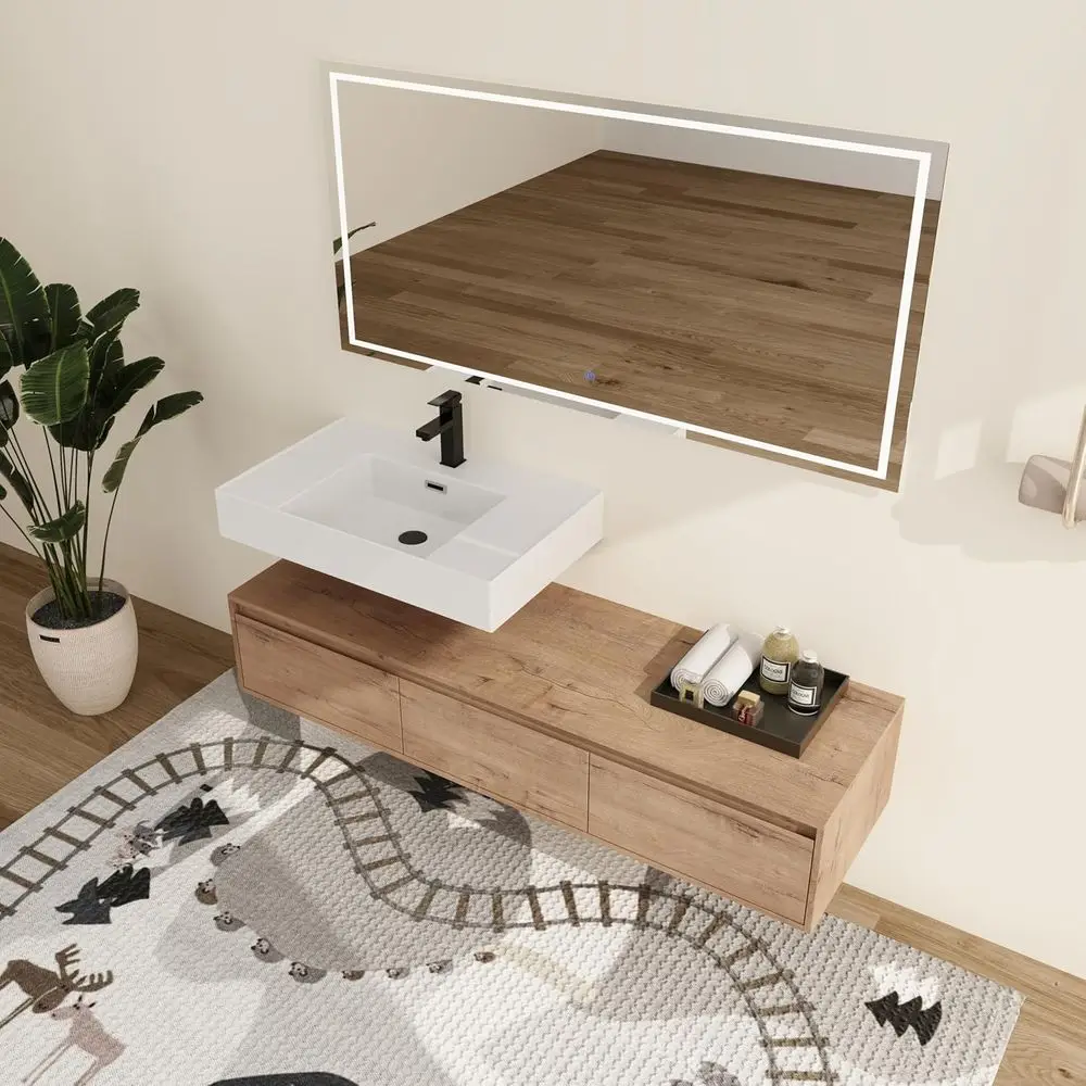 60 Wall-Mounted Brown Single Sink Vanity with 3 Drawers and Storage Cabinet
60 Wall-Mounted Brown Single Sink Vanity with 3 Drawers and Storage Cabinet