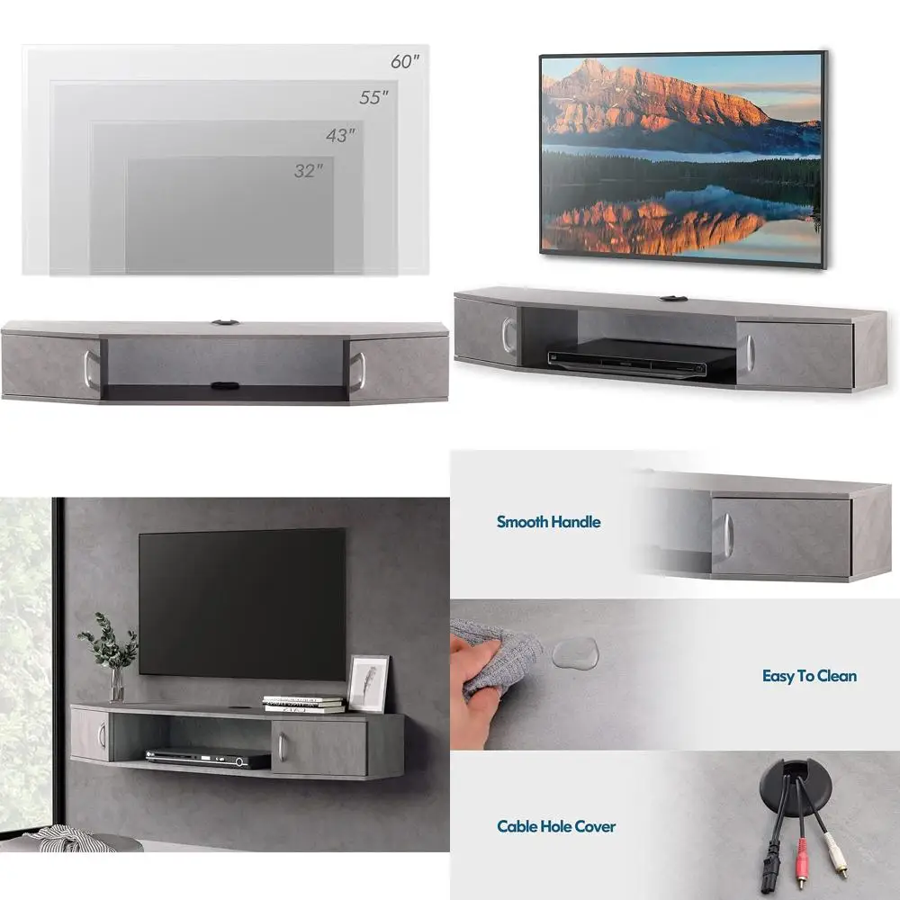 Wall-Mounted Floating TV Stand with Doors, Grey, 43 Entertainment Center for Modern Living Room/Home Office Storage
Wall-Mounted Floating TV Stand with Doors, Grey, 43 Entertainment Center for Modern Living Room/Home Office Storage