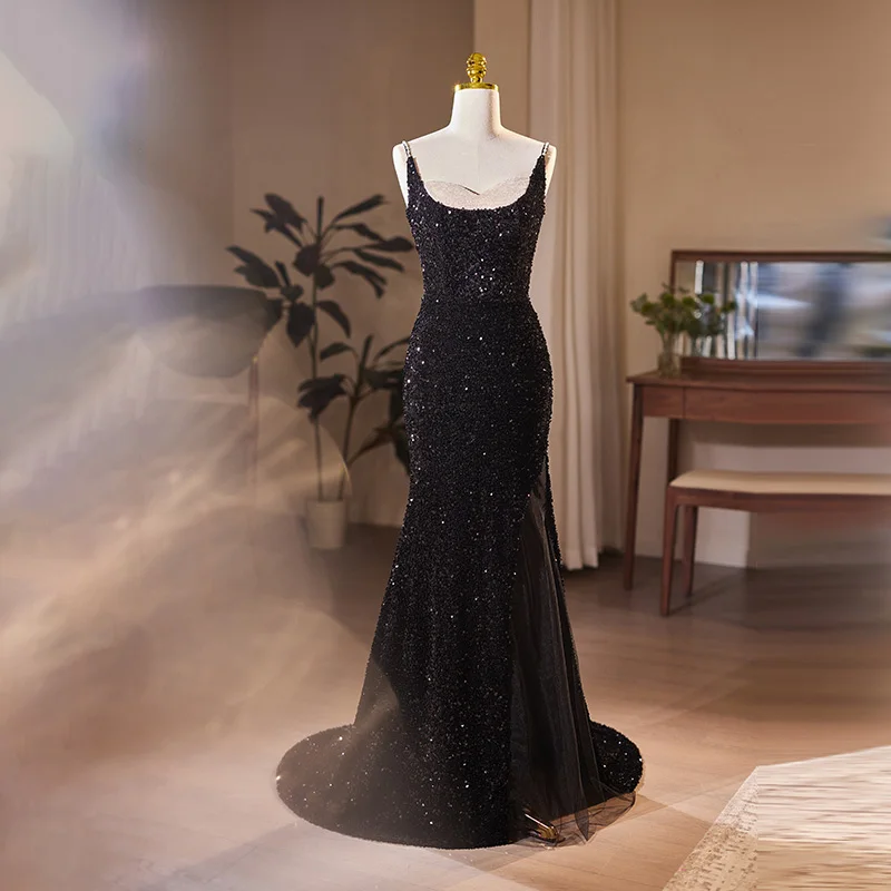 Evening Dress Strapless Sequins Elegant Black Floor-Length Sleeveless Mermaid Zipper Back New Party Formal Dresses Woman B2700
Evening Dress Strapless Sequins Elegant Black Floor-Length Sleeveless Mermaid Zipper Back New Party Formal Dresses Woman B2700