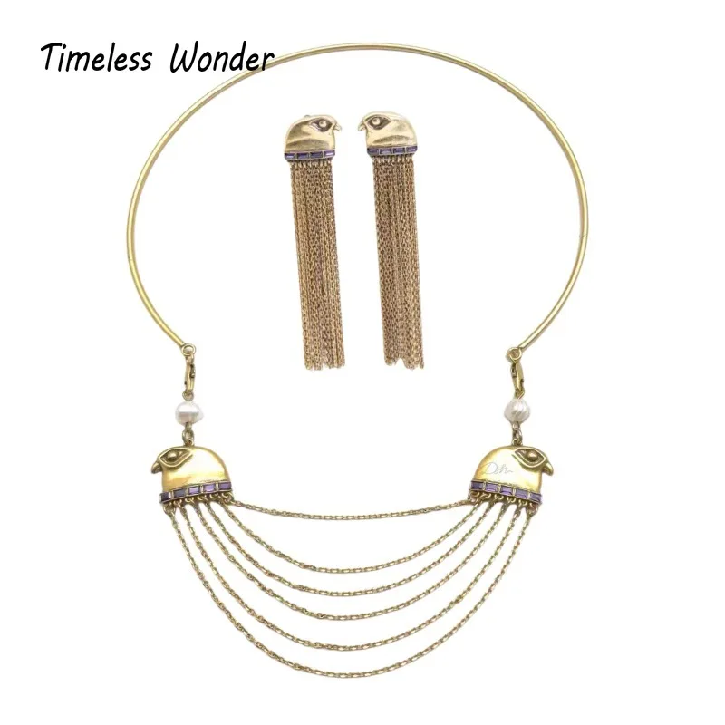 Timeless Wonder Retrol Zircon Eagle Tassel Necklace N Button Earrings for Women Designer Fine Jewelry Set Rare Luxury 2524
Timeless Wonder Retrol Zircon Eagle Tassel Necklace N Button Earrings for Women Designer Fine Jewelry Set Rare Luxury 2524