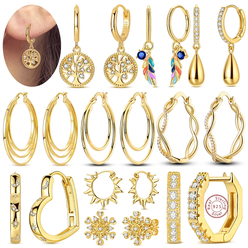 925 Sterling Silver Hoop Earrings Gold Sparkling Heart Star Moon Sun Earrings for Women Girl Party Wedding Fashion Jewelry Gifts
925 Sterling Silver Hoop Earrings Gold Sparkling Heart Star Moon Sun Earrings for Women Girl Party Wedding Fashion Jewelry Gifts