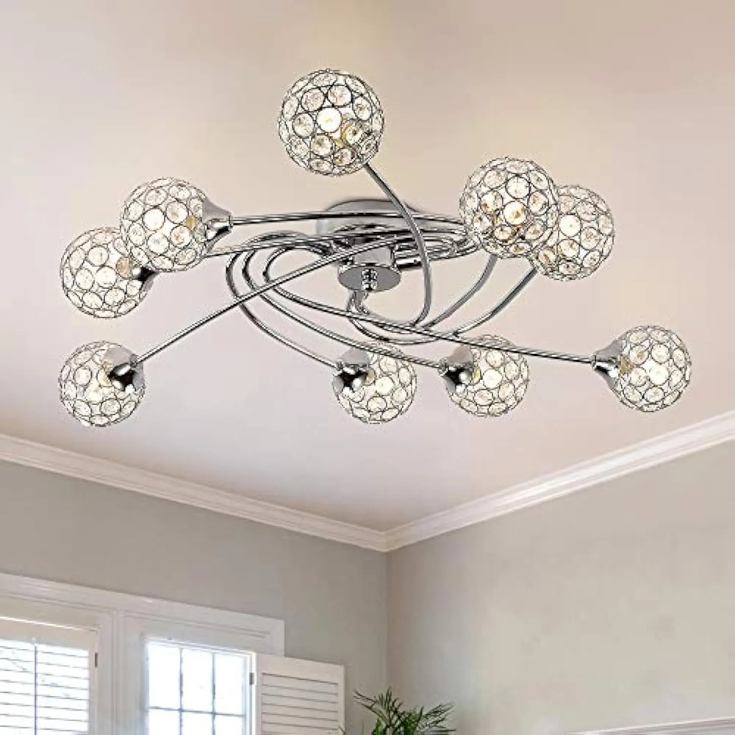 Modern Crystal Chrome Spherical Shade Ceiling Light, 27.56'' 9 Light Sputnik Ceiling Lamp, Semi Flush Mount Chandelier for Liv
Modern Crystal Chrome Spherical Shade Ceiling Light, 27.56'' 9 Light Sputnik Ceiling Lamp, Semi Flush Mount Chandelier for Liv