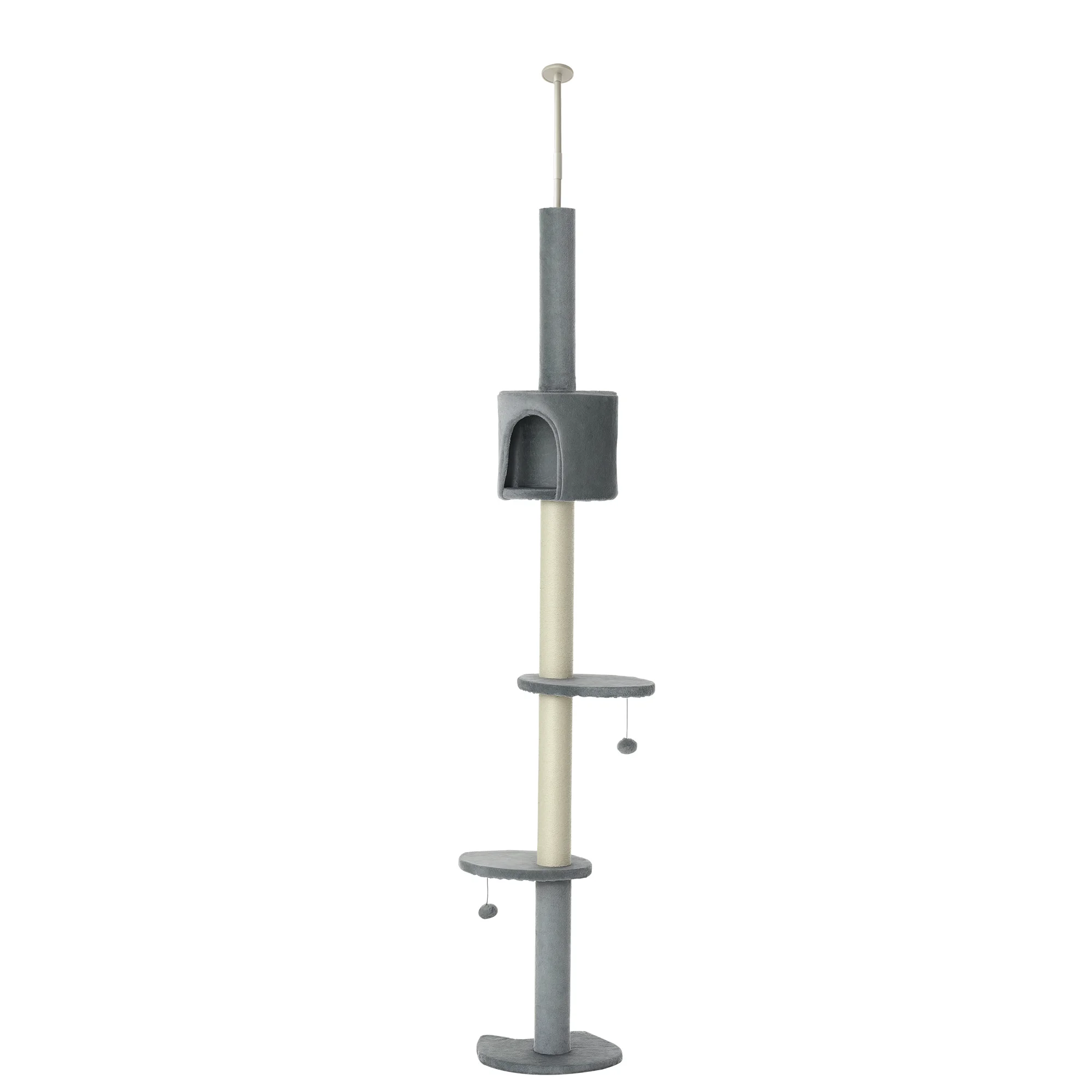 100" Adjustable Floor-to-Ceiling 4-Tier Cat Tree: Activity Center with Scratching Post, Hanging Balls & Play Rest Post, Grey
100" Adjustable Floor-to-Ceiling 4-Tier Cat Tree: Activity Center with Scratching Post, Hanging Balls & Play Rest Post, Grey