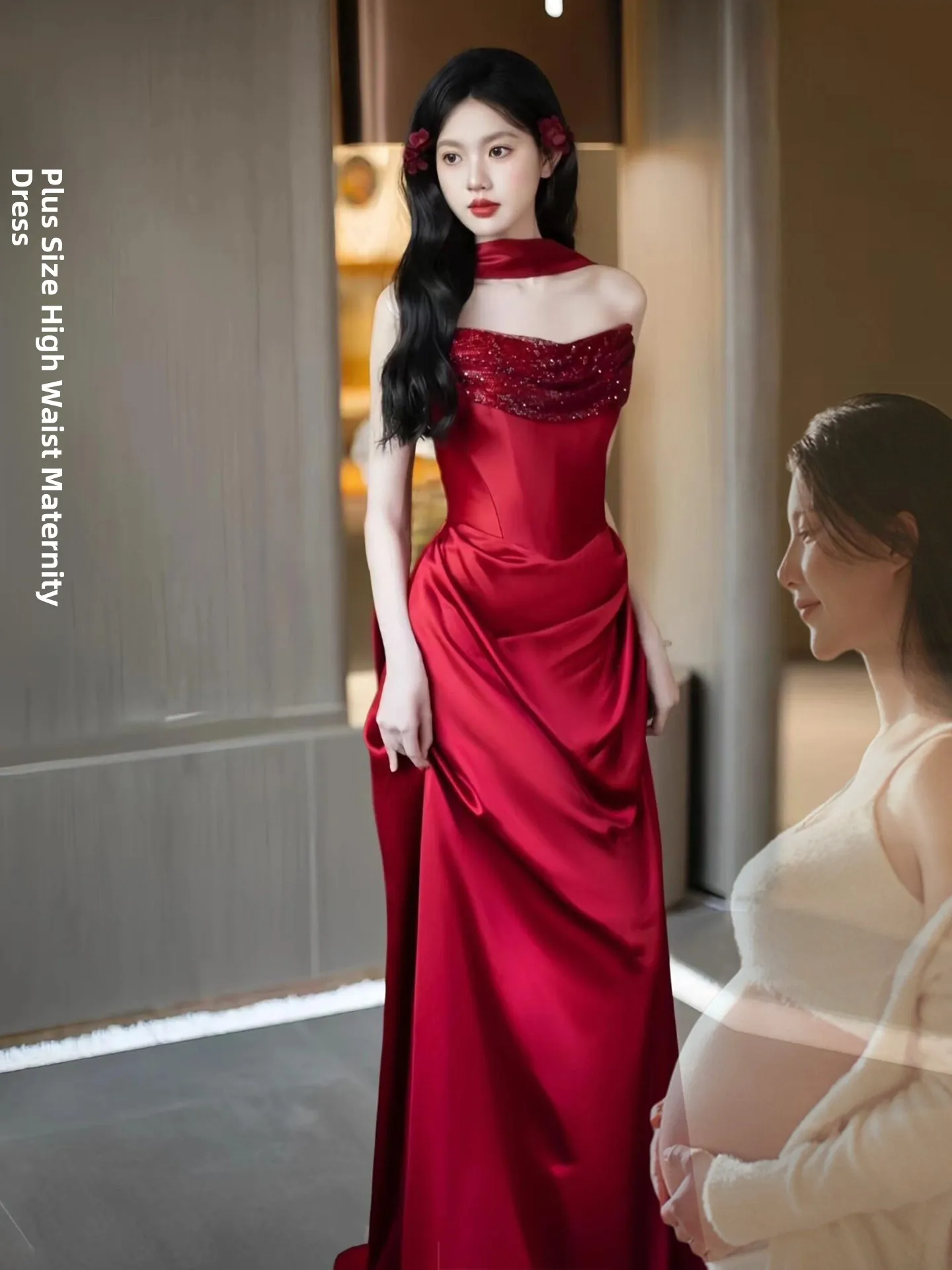 Wine Red Bridal Shower Ceremony Dresses Women's plus Size Maternity Gowns Long Evening Gowns High Waist Simple Style
Wine Red Bridal Shower Ceremony Dresses Women's plus Size Maternity Gowns Long Evening Gowns High Waist Simple Style