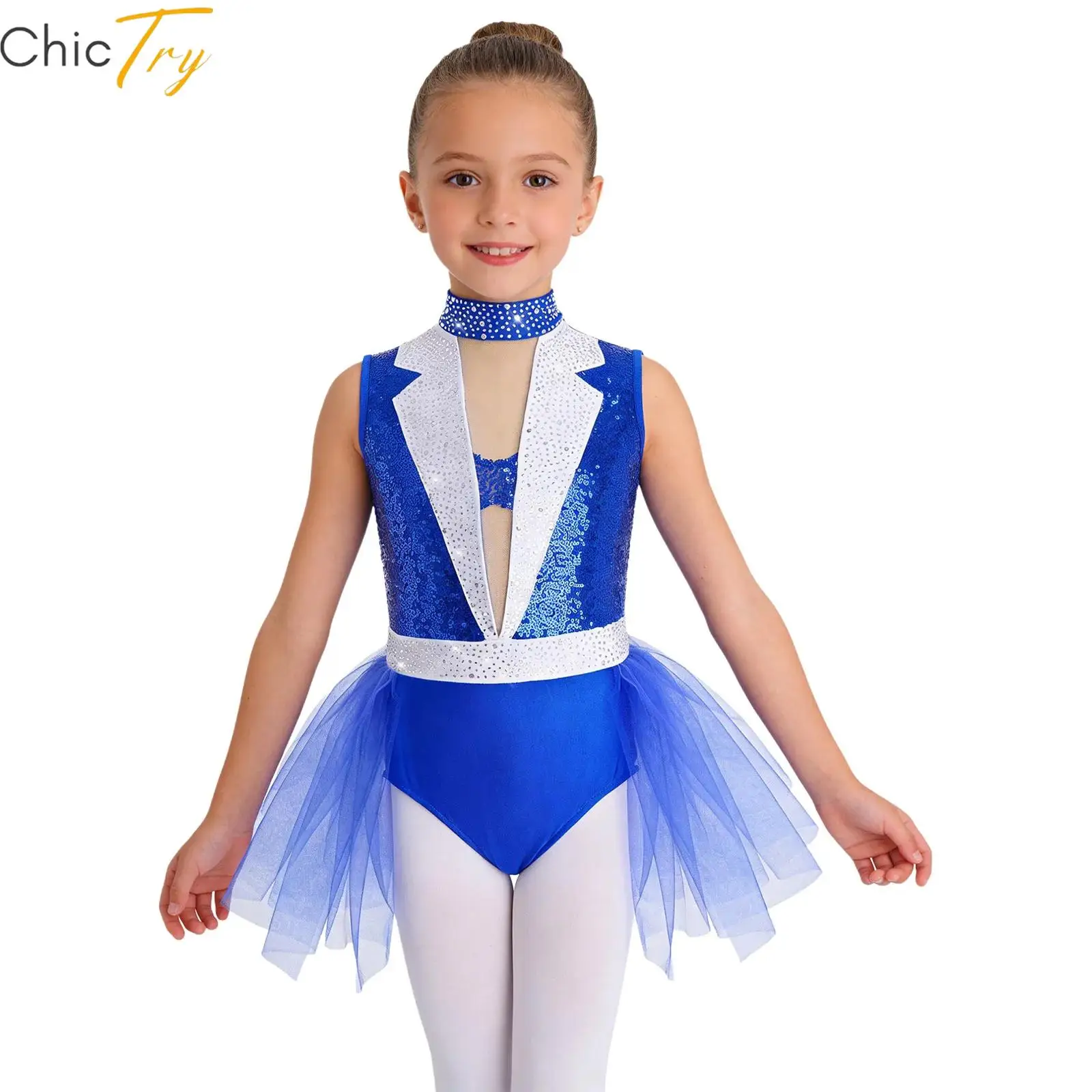 Kids Girls Sequins Rhinestone Ballet Leotard Dance Dress Mock Neck Sleeveless Tulle Skirted Leotard for Ice Skating Championship
Kids Girls Sequins Rhinestone Ballet Leotard Dance Dress Mock Neck Sleeveless Tulle Skirted Leotard for Ice Skating Championship