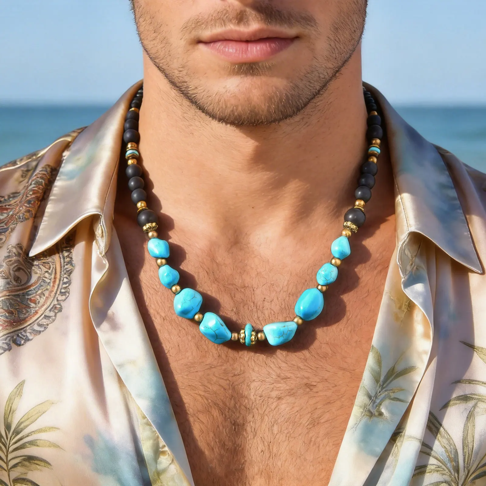 Vnox Natural Stone Beaded Necklace for Men Women, Black Onyx Turquoise 45-50cm Adjustable Chain Boho Trendy Jewelry Gifts Unisex
Vnox Natural Stone Beaded Necklace for Men Women, Black Onyx Turquoise 45-50cm Adjustable Chain Boho Trendy Jewelry Gifts Unisex
