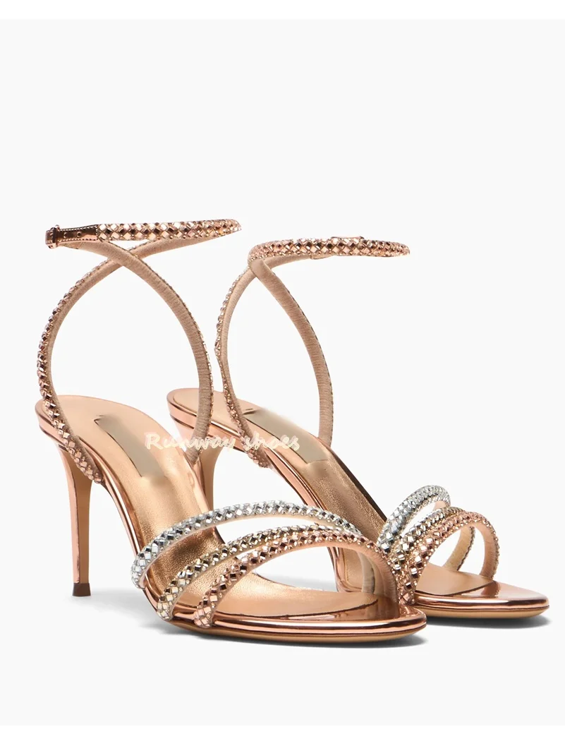 Metallic Color Hollow Out Thin Strap Combination Colored Rhinestone Decorations Shallow Ankle Buckle Women's Shoes For Banquets
Metallic Color Hollow Out Thin Strap Combination Colored Rhinestone Decorations Shallow Ankle Buckle Women's Shoes For Banquets