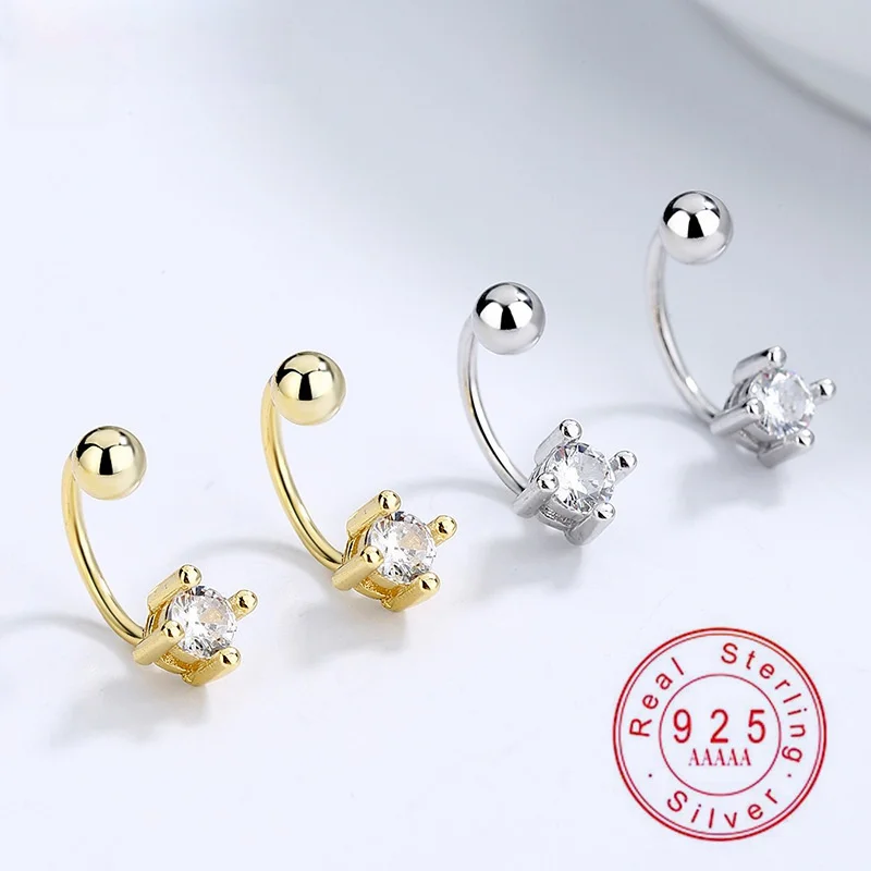 925 Sterling Silver Curved Stud Earrings 4-Prong Cubic Zirconia Screw Back Piercing Earrings for Women, Hypoallergenic
925 Sterling Silver Curved Stud Earrings 4-Prong Cubic Zirconia Screw Back Piercing Earrings for Women, Hypoallergenic