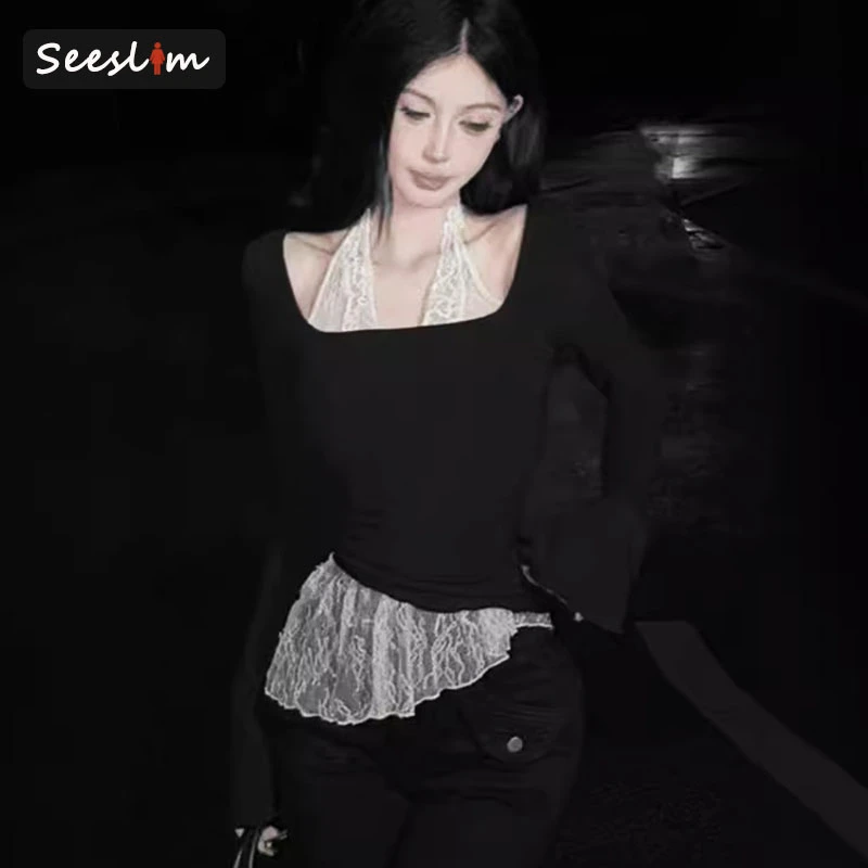 Seeslim Fairycore Patchwork Lace Halter Tops Women's T-shirt Long Sleeve Tees Female Clothing 2000s Clothes Y2k Autumn Tops Chic
Seeslim Fairycore Patchwork Lace Halter Tops Women's T-shirt Long Sleeve Tees Female Clothing 2000s Clothes Y2k Autumn Tops Chic