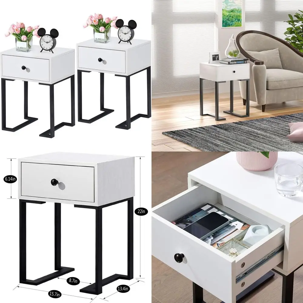 Pair of Modern Nightstands with Drawers and Shelf, White Metal Frame, Ideal for Bedrooms and Living Rooms
Pair of Modern Nightstands with Drawers and Shelf, White Metal Frame, Ideal for Bedrooms and Living Rooms