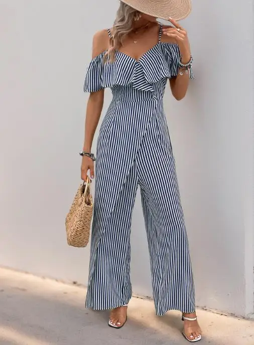Summer Striped Printed Vest Wide Leg Women's Jumpsuit V-Neck High Waist Slim Fit Pleated Sleeveless Suspender Jumpsuit
Summer Striped Printed Vest Wide Leg Women's Jumpsuit V-Neck High Waist Slim Fit Pleated Sleeveless Suspender Jumpsuit