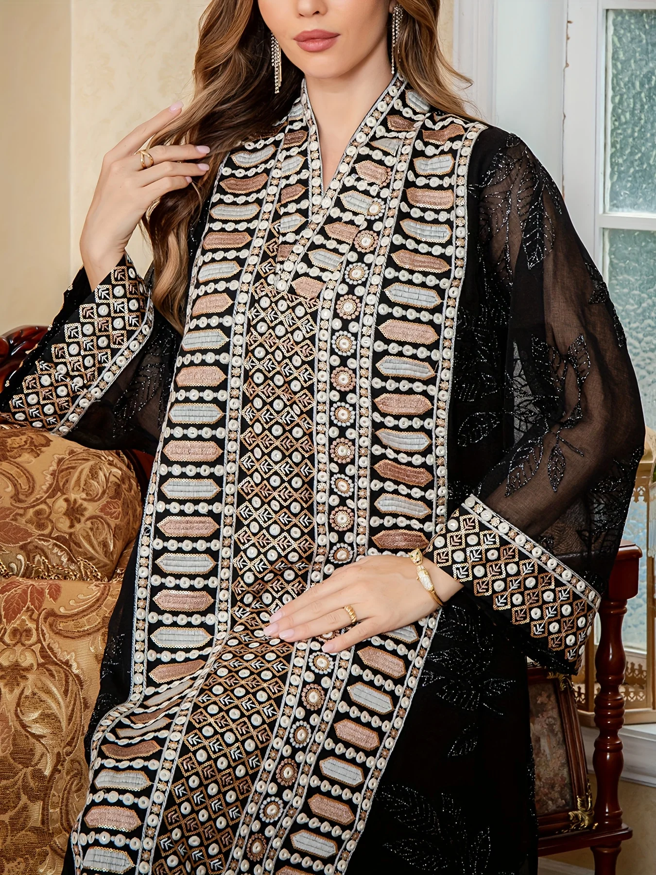 Elegant Black Long Robe for Women Middle East Spring Autumn Pearl Embroidery Loose Comfortable Commute Muslim Dress Dubai Saudi 18 S480998c703354f69ad485792ffcc593bm