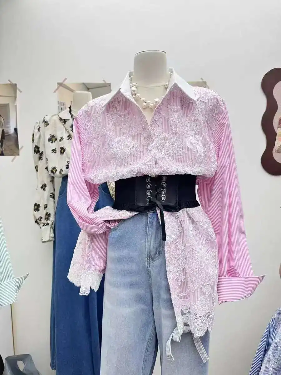 New In 2024 Autumn Lace Embroidery Hollow Out Stripe Shirts And Blouse Woman Mid-Length Single Breasted Top Blusas Women Clothes
New In 2024 Autumn Lace Embroidery Hollow Out Stripe Shirts And Blouse Woman Mid-Length Single Breasted Top Blusas Women Clothes