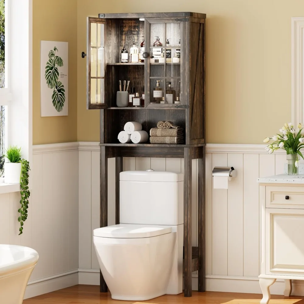 Over The Toilet Storage Cabinet with Shelves & Doors, Toilet Shelf Space Saver with Anti-Tip Design & Ceiling Light
Over The Toilet Storage Cabinet with Shelves & Doors, Toilet Shelf Space Saver with Anti-Tip Design & Ceiling Light