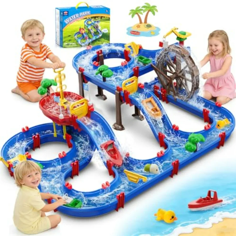 2-Tier Watermill Summer Water Table for Outdoor Use, Plastic in Blue and Yellow, Includes 124 PCS DIY Toys and Water Pump for T
2-Tier Watermill Summer Water Table for Outdoor Use, Plastic in Blue and Yellow, Includes 124 PCS DIY Toys and Water Pump for T