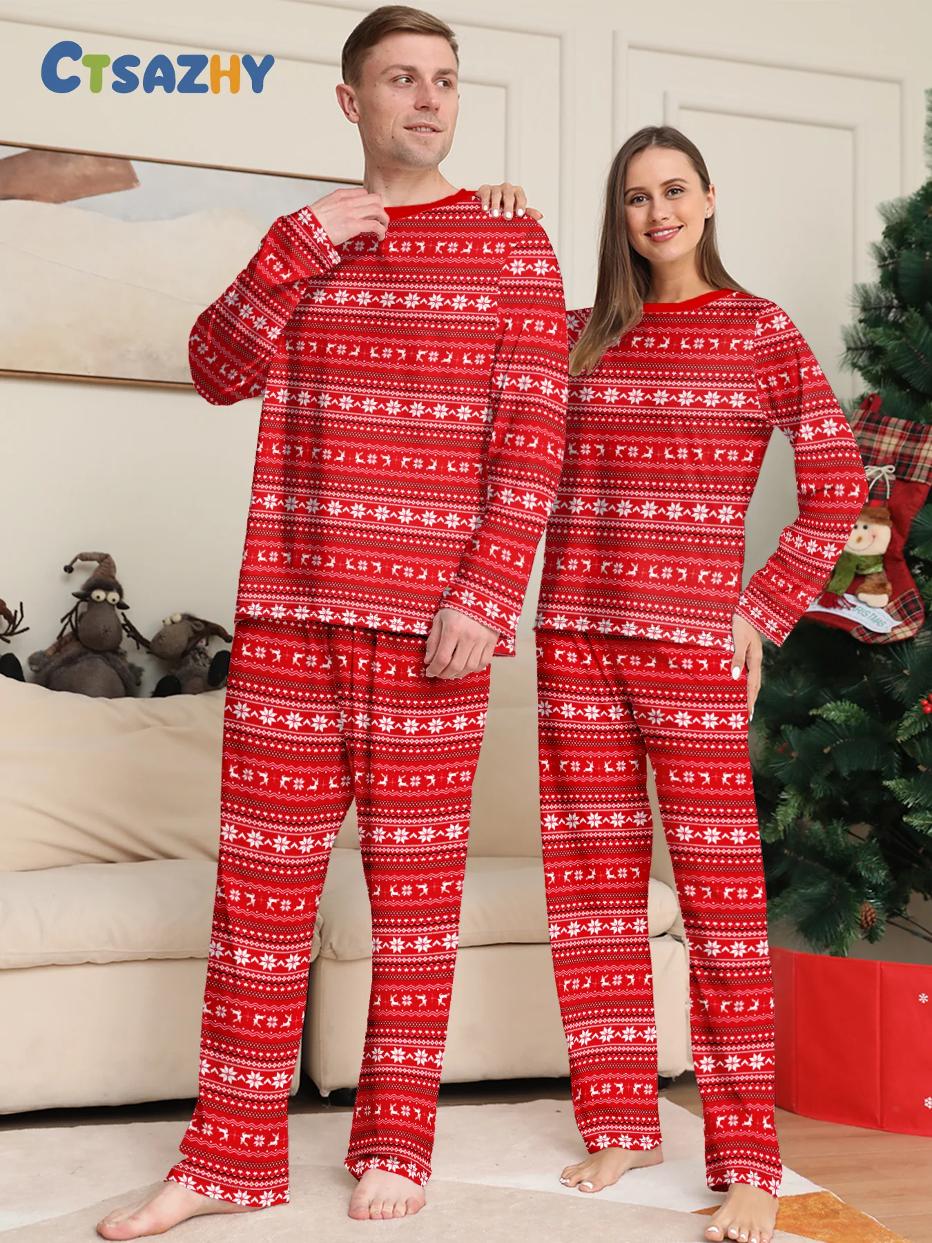 Рождественский пижамный комплект с длинными рукавами для пар, одежда для сна с принтом Red Fair Isle
Рождественский пижамный комплект с длинными рукавами для пар, одежда для сна с принтом Red Fair Isle