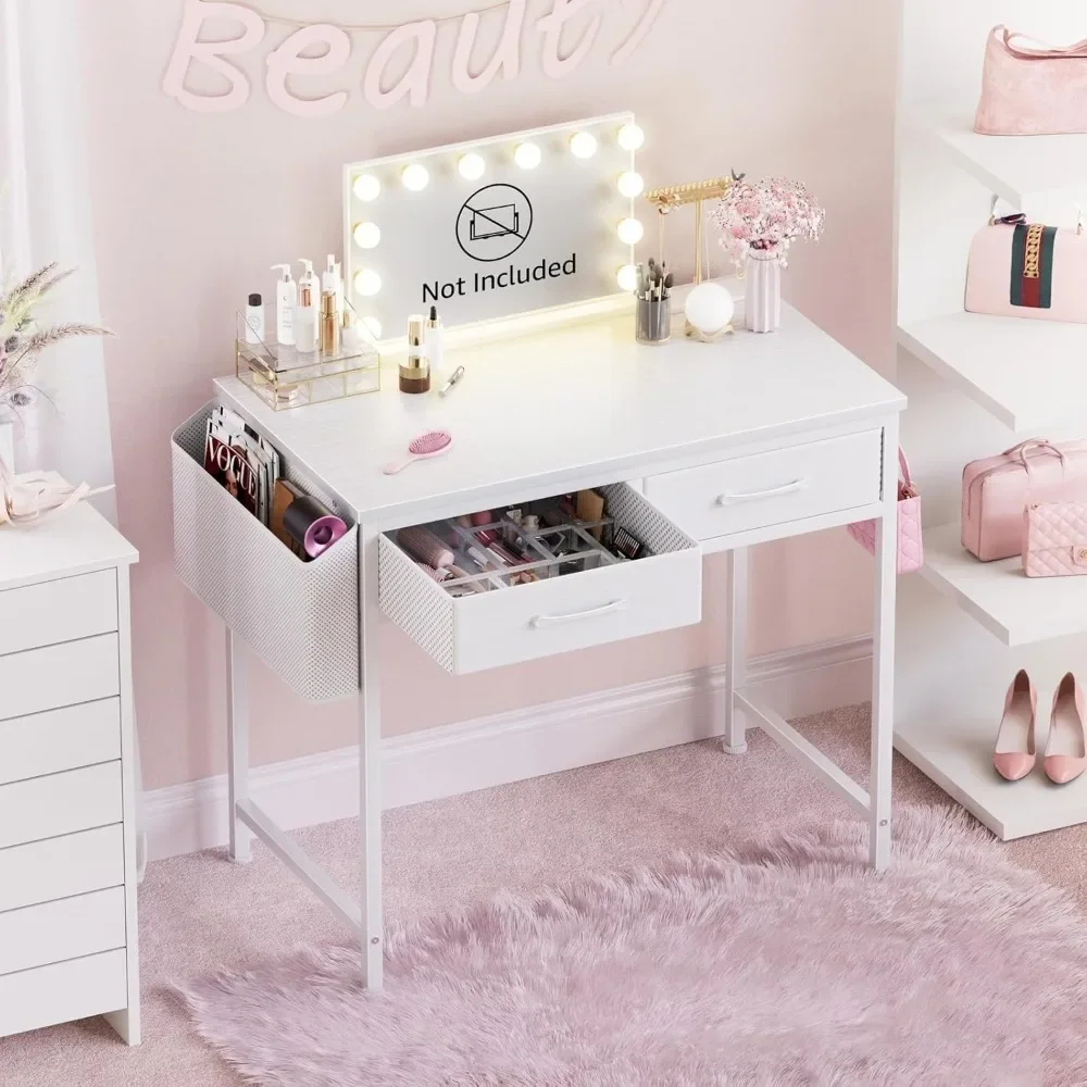 32 Inch Vanity Desk w/Storage Drawer and Bag, Small Desk w/Fabric Drawers - Study Writing Table for Small Spaces, Vanity Desk
32 Inch Vanity Desk w/Storage Drawer and Bag, Small Desk w/Fabric Drawers - Study Writing Table for Small Spaces, Vanity Desk