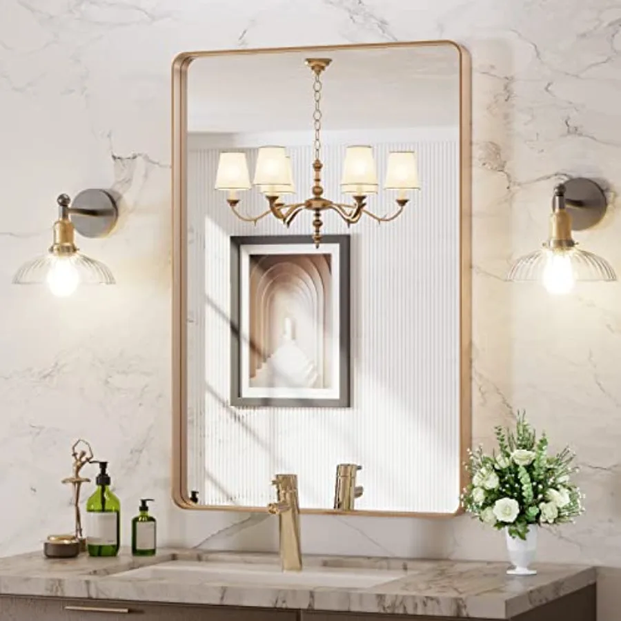 24"X36" Bathroom Mirror Rounded Rectangle Frame Mirror Brushed Bathroom Vanity Mirror Wall-Mounted Anti-Rust Hangs Horizontally
24"X36" Bathroom Mirror Rounded Rectangle Frame Mirror Brushed Bathroom Vanity Mirror Wall-Mounted Anti-Rust Hangs Horizontally