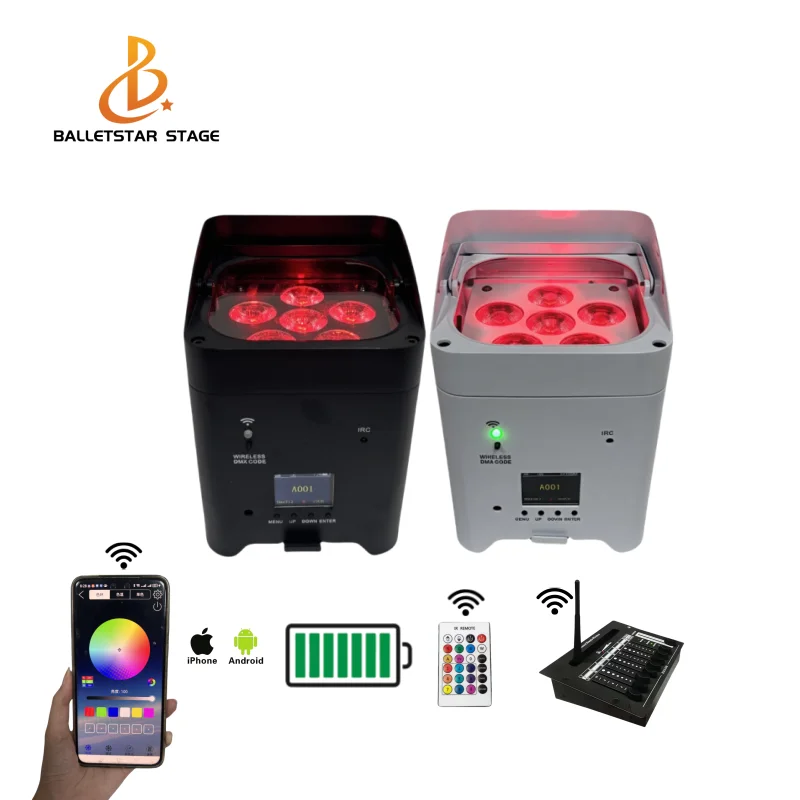 Hot sell 6x18W RGBWA UV 6in1 Wireless LED Par Can Light Wedding Disco DJ Battery Uplight for Christmas and Halloween 
Hot sell 6x18W RGBWA UV 6in1 Wireless LED Par Can Light Wedding Disco DJ Battery Uplight for Christmas and Halloween