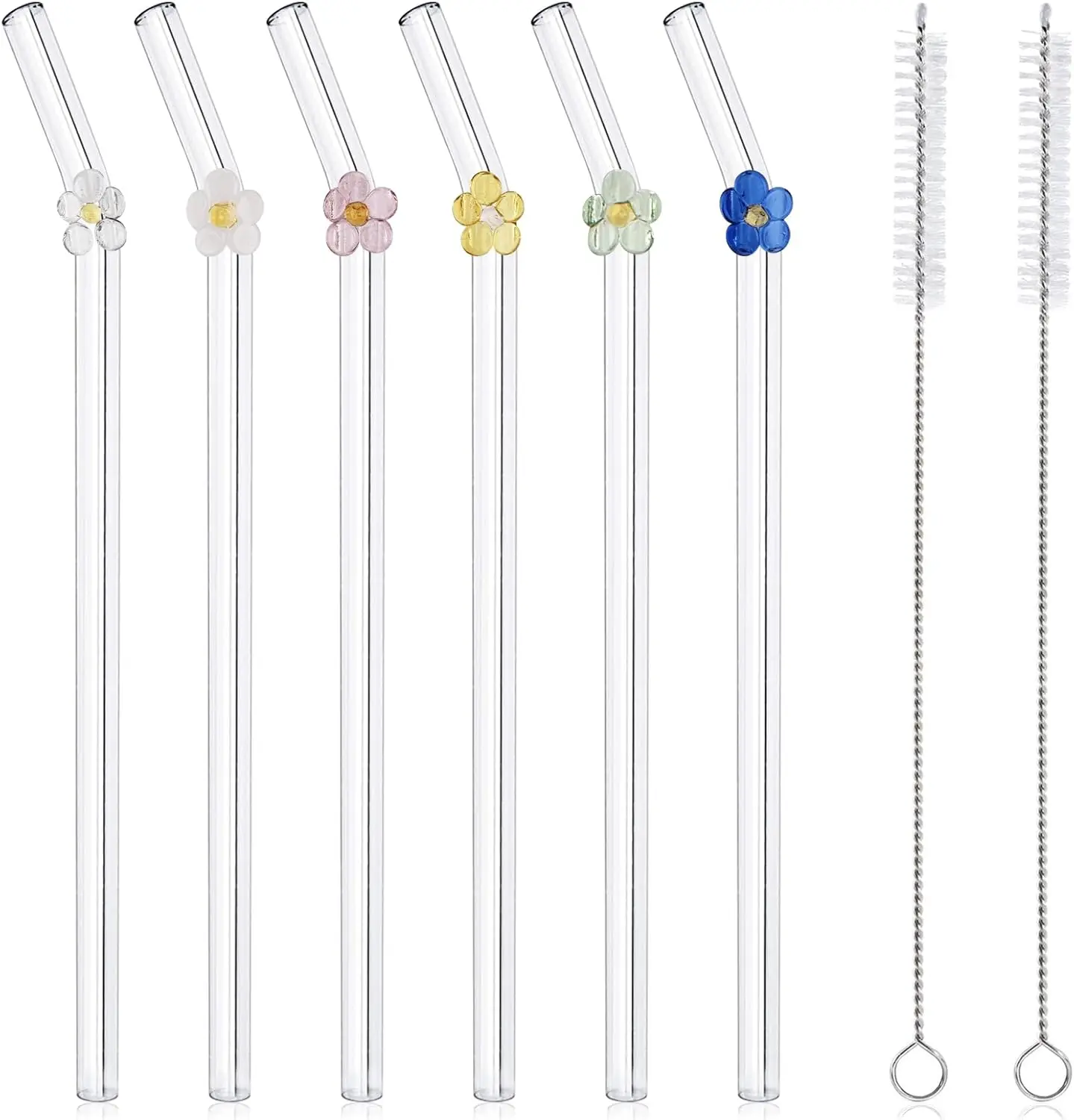 6 Pack Reusable Glass Straws with Flower Charms, Shatter Resistant, Dishwasher Safe for Drinks
6 Pack Reusable Glass Straws with Flower Charms, Shatter Resistant, Dishwasher Safe for Drinks