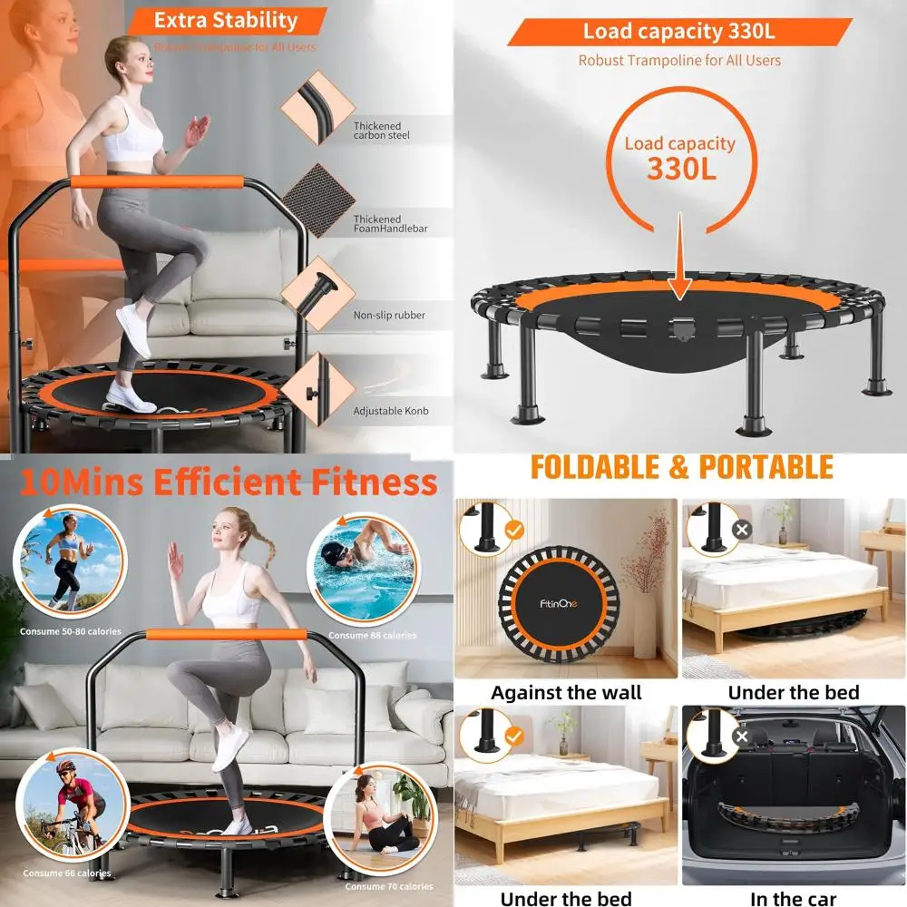 40"/48" Foldable Mini Trampoline Load 330lbs, Portable Exercise Rebounder with Durable Bungee Band, Fitness Trampoline for Adult
40"/48" Foldable Mini Trampoline Load 330lbs, Portable Exercise Rebounder with Durable Bungee Band, Fitness Trampoline for Adult
