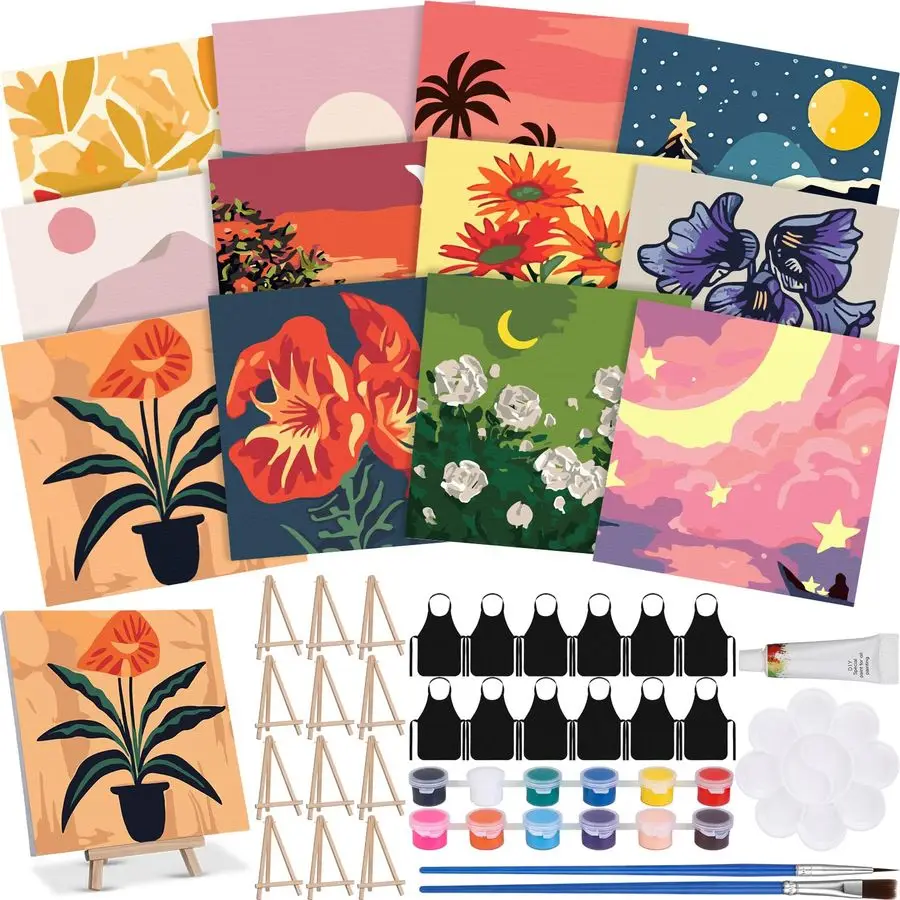 12 Sets Framed Paint by Number Kit for Adults with 12 Wooden Easels, 12 Disposable Apron, 12 Pigment 12 Brush, 12 Palette, DIY A
12 Sets Framed Paint by Number Kit for Adults with 12 Wooden Easels, 12 Disposable Apron, 12 Pigment 12 Brush, 12 Palette, DIY A